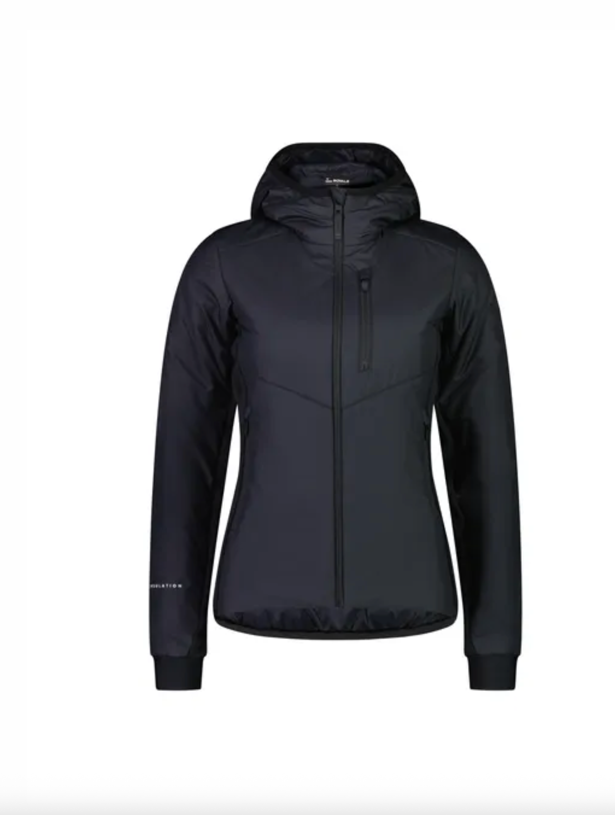 Black jacket with a hood on a white background