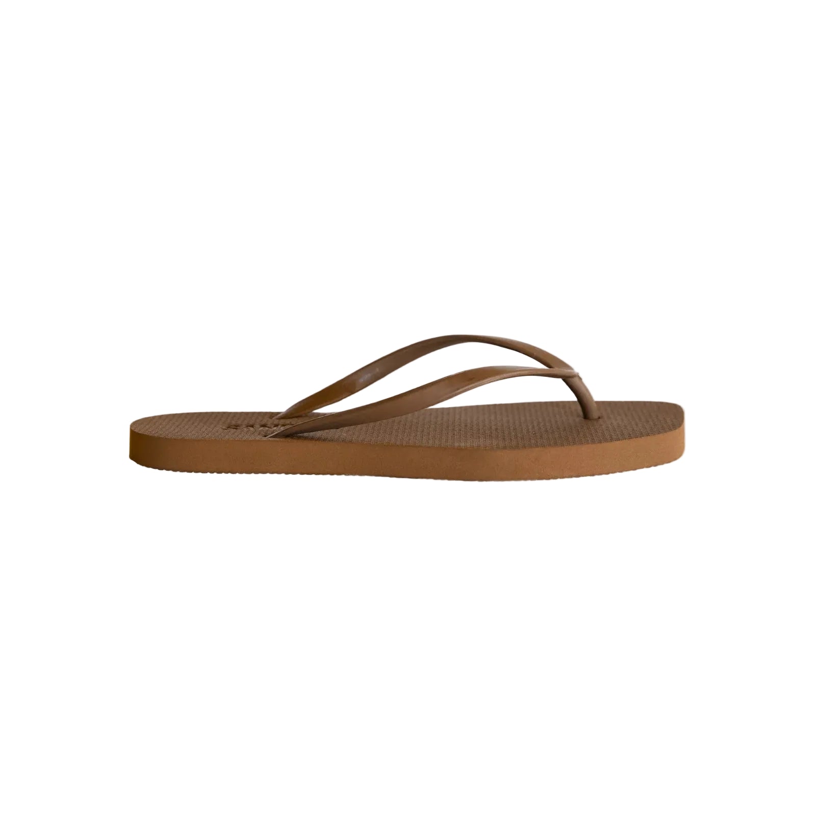 Brown flip-flop Sandos on a beige background