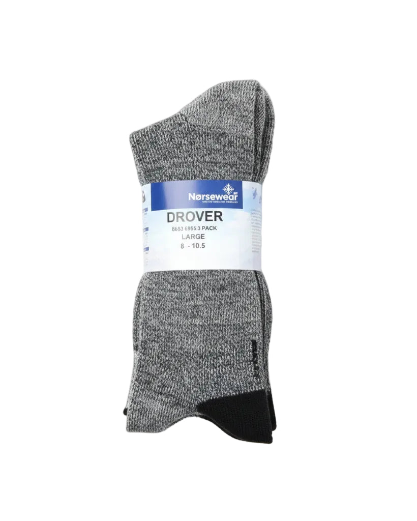 Pack of gray socks with a Norsewear label on a white background