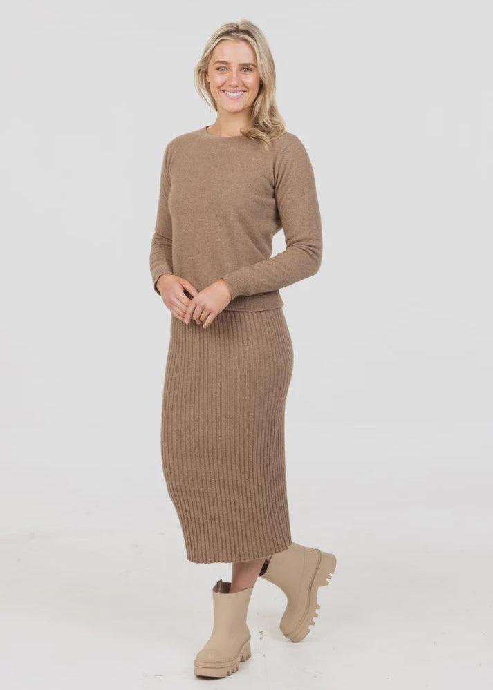 Ribbed Midi Possum Merino Skirt