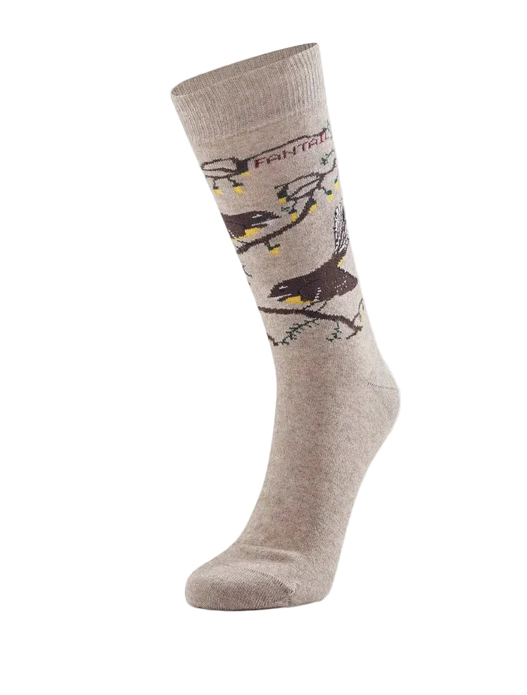 Gray sock with bird pattern on a white background