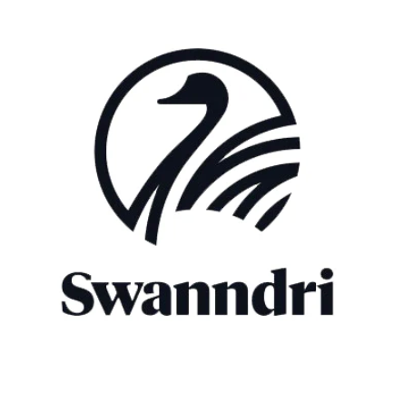 Black logo of a swan with the brand name 'Swanndri' on a white background