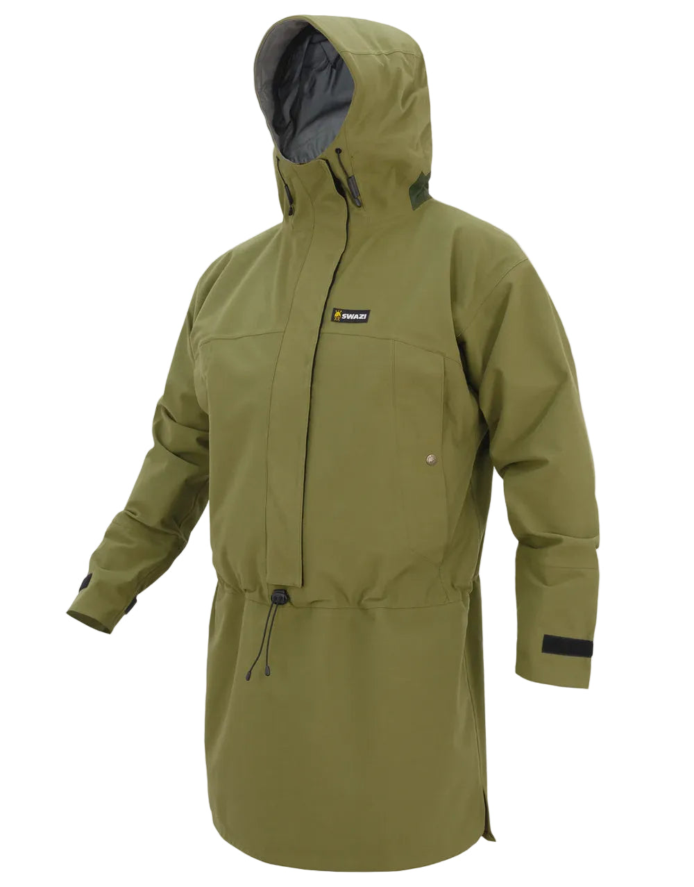 Green hooded jacket with a visible brand logo on a white background