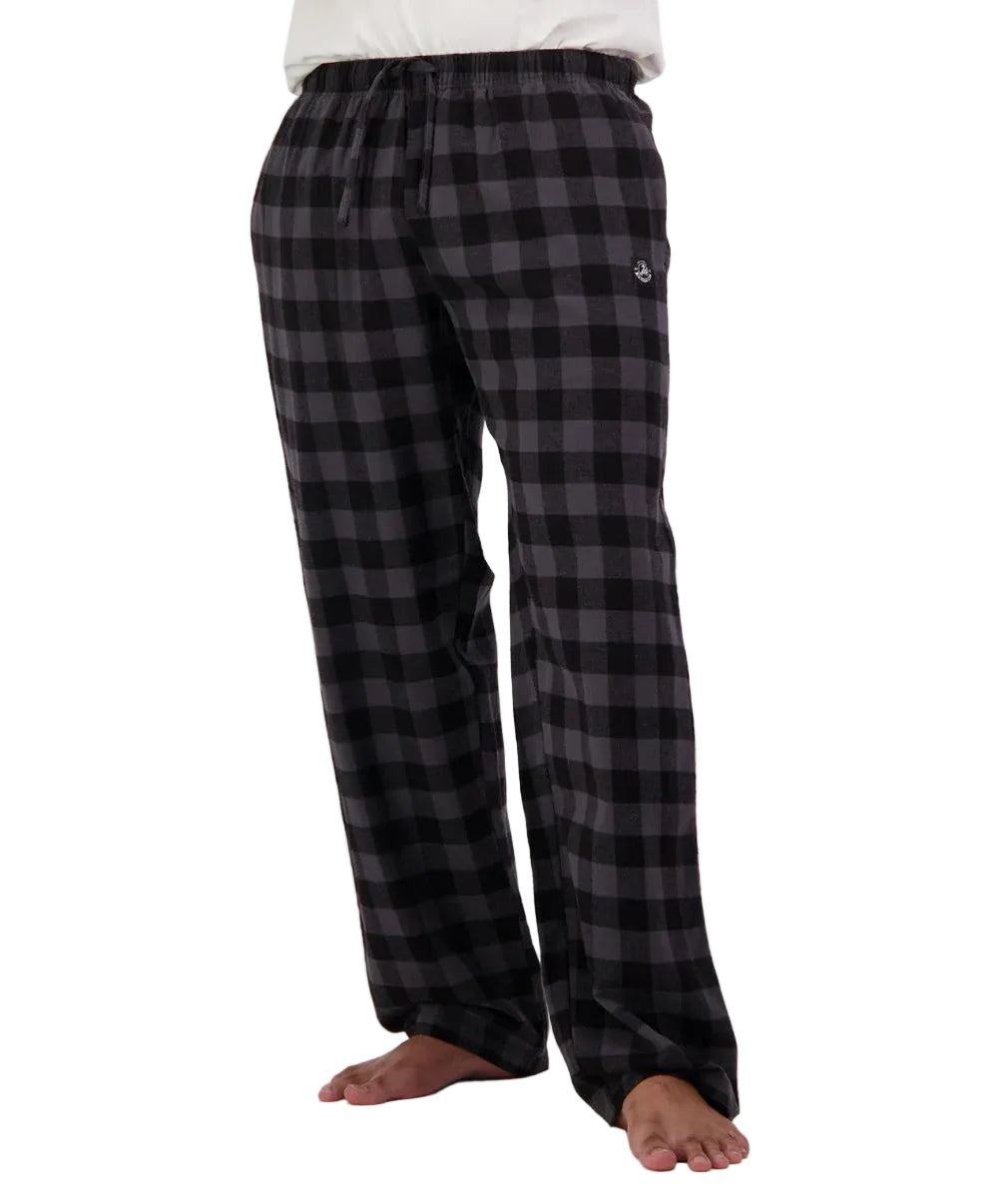 Black and gray checkered pajama pants on a white background